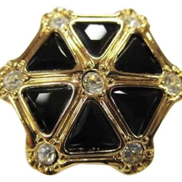 NEW Black/ Gold 22kgp Crystals Hexagon Pierced earrings 1980's Signed - Picture 4 of 4